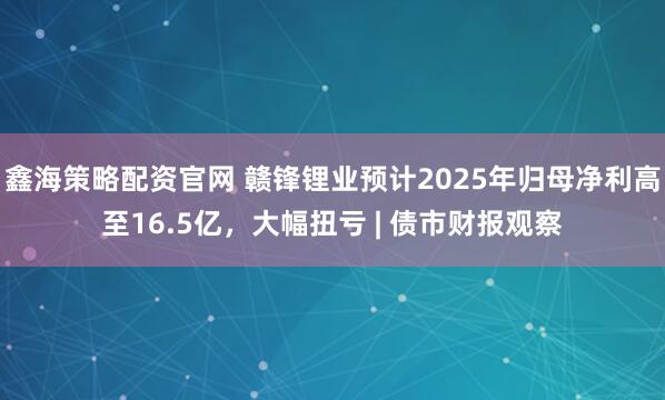 鑫海策略配资官网 赣锋锂业预计2025年归母净利高至16.5亿，大幅扭亏 | 债市财报观察
